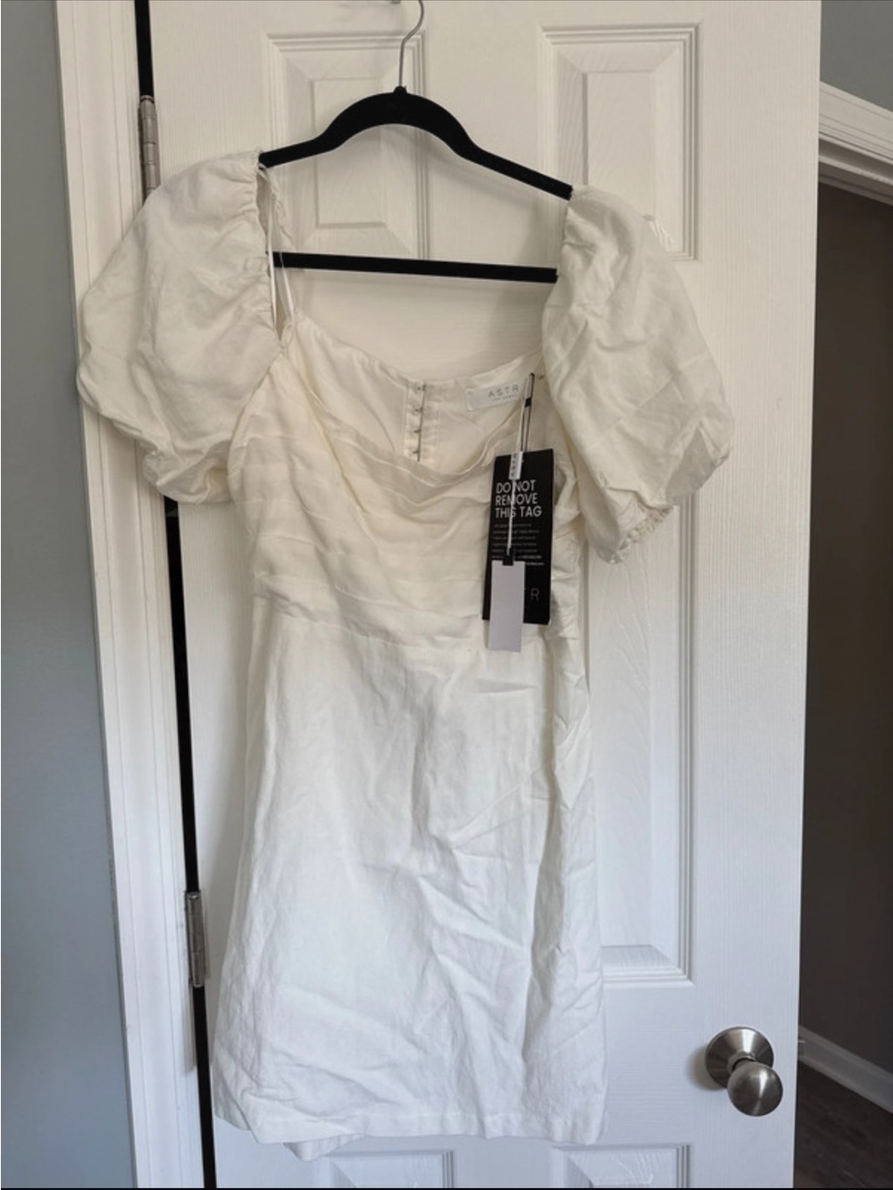 Astr White Puff Sleeve Mini Dress NWT